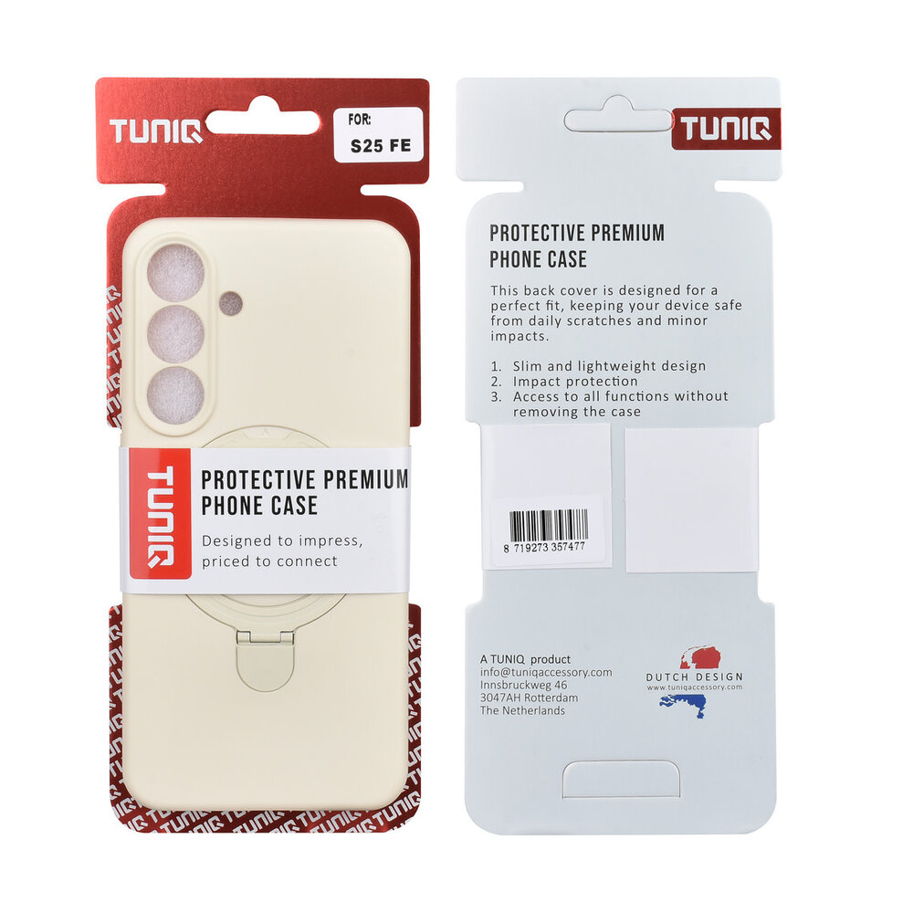 TUNIQ TUNIQ Galaxy S25 FE Back-Cover hul - Magsafe With Ring Stand - Hanger - Antique White TUNIQ TUNIQ Galaxy S25 FE Back-Cover hul - Magsafe With Ring Stand - Hanger - Antique White