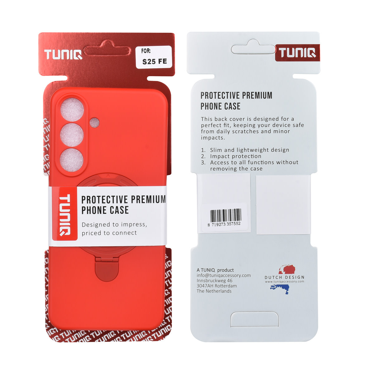 TUNIQ TUNIQ Galaxy S25 FE Backcover hoesje - Magsafe With Ring Stand - Hanger - Classic Red, foto 3 van 3