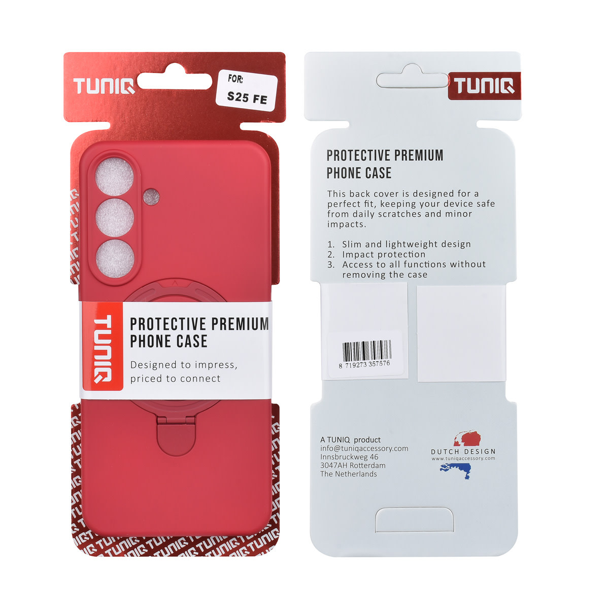TUNIQ TUNIQ Galaxy S25 FE Backcover hoesje - Magsafe With Ring Stand - Hanger - Cherry Red, foto 3 van 3