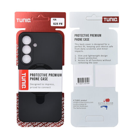 TUNIQ TUNIQ Galaxy S25 FE Back-Cover hul - Magsafe With Ring Stand - Hanger - Schwarz TUNIQ TUNIQ Galaxy S25 FE Back-Cover hul - Magsafe With Ring Stand - Hanger - Schwarz