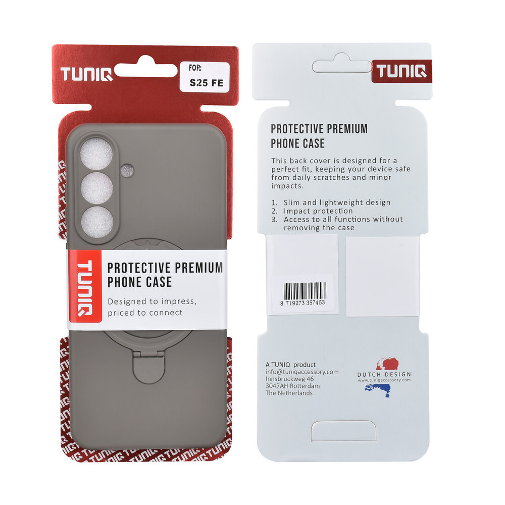 TUNIQ TUNIQ Galaxy S25 FE Back-Cover hul - Magsafe With Ring Stand - Hanger - Titanium Grey TUNIQ TUNIQ Galaxy S25 FE Back-Cover hul - Magsafe With Ring Stand - Hanger - Titanium Grey