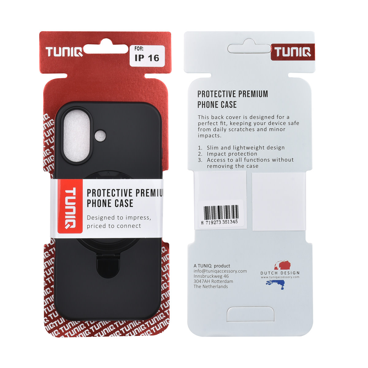 TUNIQ TUNIQ iPhone 16 Backcover hoesje - Magsafe With Ring Stand - Hanger - Zwart, foto 3 van 3