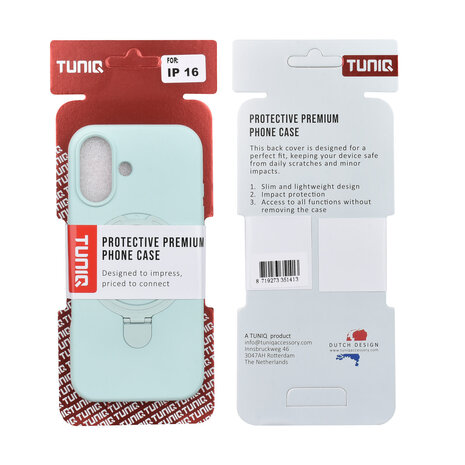 TUNIQ TUNIQ iPhone 16 Back cover case - Magsafe With Ring Stand - Hanger - Mint Green TUNIQ TUNIQ iPhone 16 Back cover case - Magsafe With Ring Stand - Hanger - Mint Green