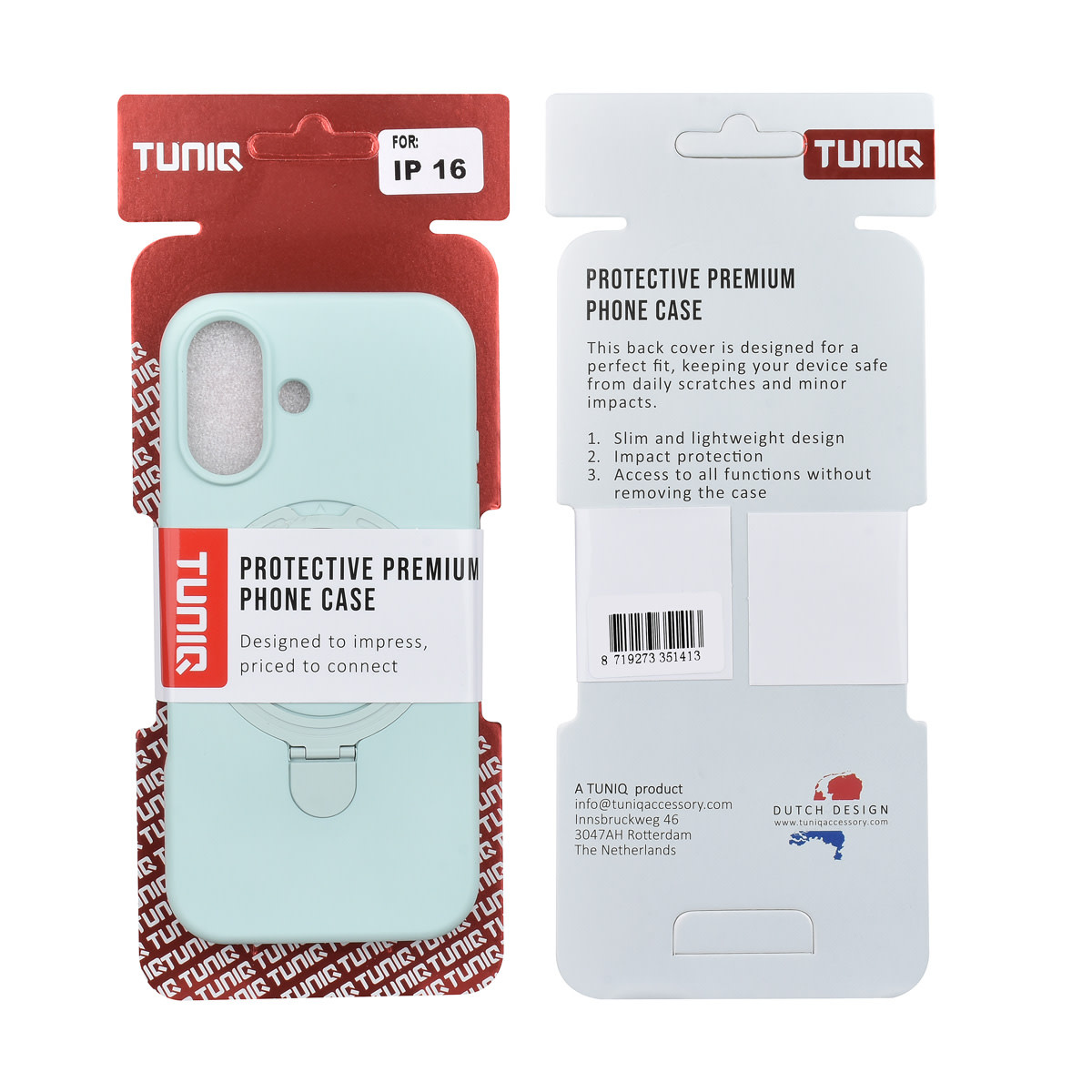 TUNIQ TUNIQ iPhone 16 Backcover hoesje - Magsafe With Ring Stand - Hanger - Mint Green, foto 3 van 3