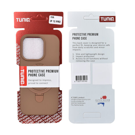 TUNIQ TUNIQ iPhone 15 Pro Back-Cover hul - Magsafe With Ring Stand - Hanger - Desert Brown