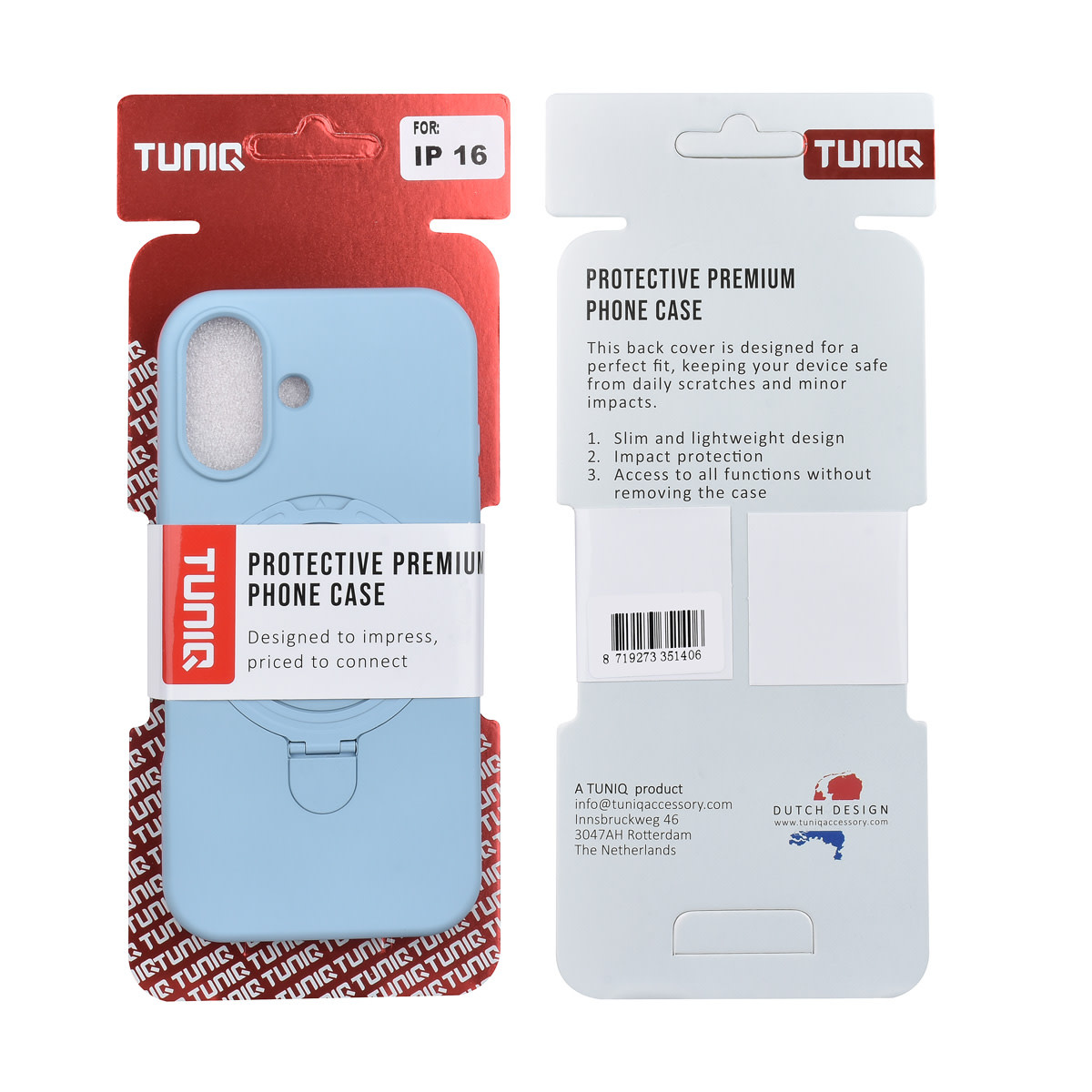 TUNIQ TUNIQ iPhone 16 Backcover hoesje - Magsafe With Ring Stand - Hanger - Baby Blue, foto 3 van 3
