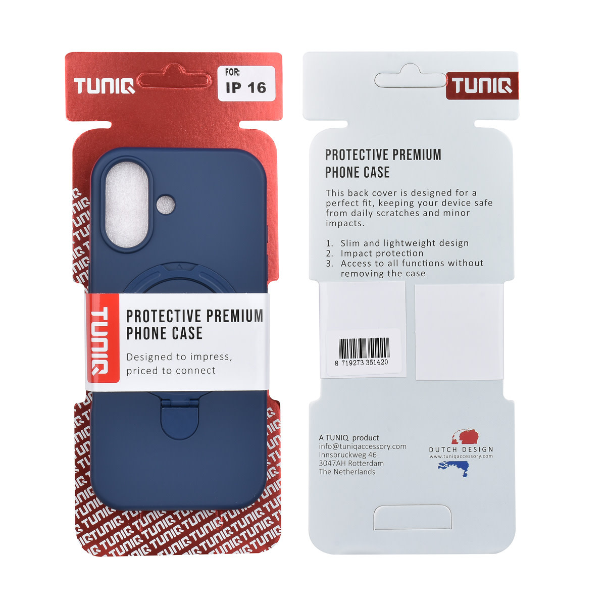 TUNIQ TUNIQ iPhone 16 Backcover hoesje - Magsafe With Ring Stand - Hanger - Navy Blue, foto 3 van 3