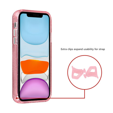 TUNIQ TUNIQ iPhone 11 Backcover hoesje - Magsafe - Glitter - Hanger - Roze TUNIQ TUNIQ iPhone 11 Backcover hoesje - Magsafe - Glitter - Hanger - Roze