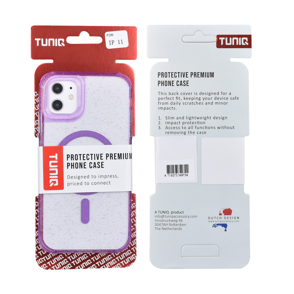 TUNIQ TUNIQ iPhone 11 Back-Cover hul - Magsafe - Glitter - Hanger - Lila