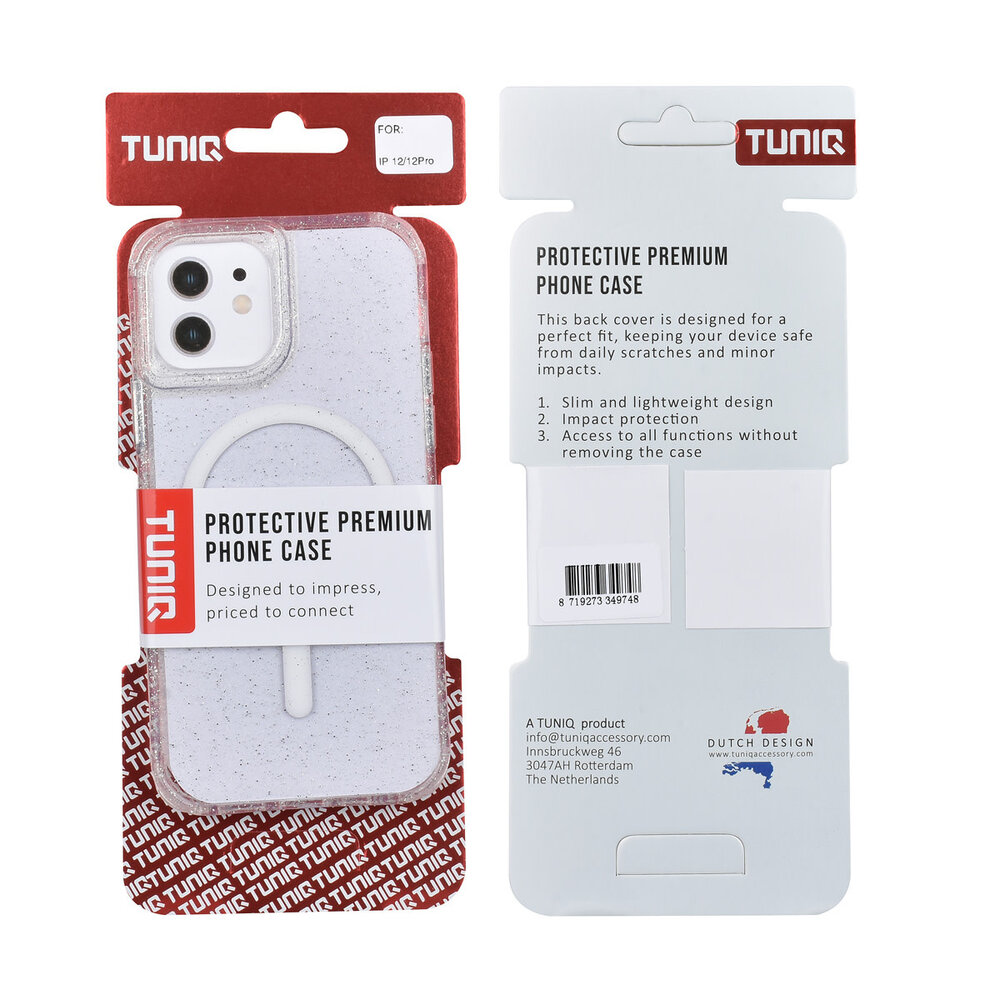 TUNIQ TUNIQ iPhone 12 - 12 Pro Back cover case - Magsafe - Glitter - Hanger - Transparent TUNIQ TUNIQ iPhone 12 - 12 Pro Back cover case - Magsafe - Glitter - Hanger - Transparent
