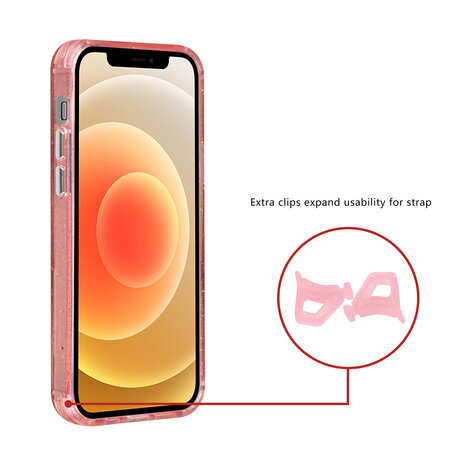 TUNIQ TUNIQ iPhone 12 - 12 Pro Back cover case - Magsafe - Glitter - Hanger - Pink