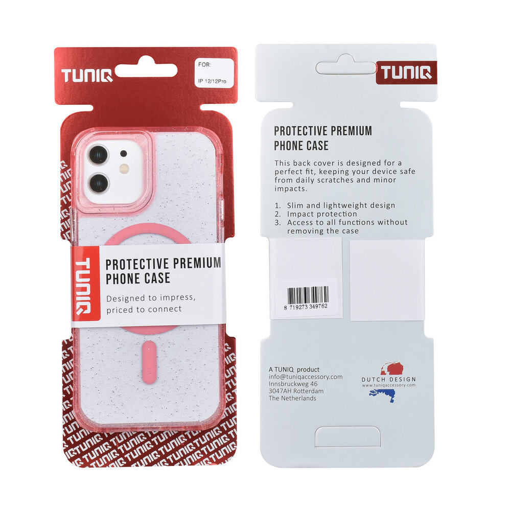 TUNIQ TUNIQ iPhone 12 - 12 Pro Back cover case - Magsafe - Glitter - Hanger - Pink