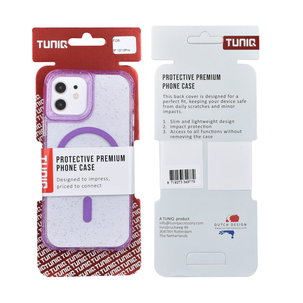 TUNIQ TUNIQ iPhone 12 - 12 Pro Backcover hoesje - Magsafe - Glitter - Hanger - Paars