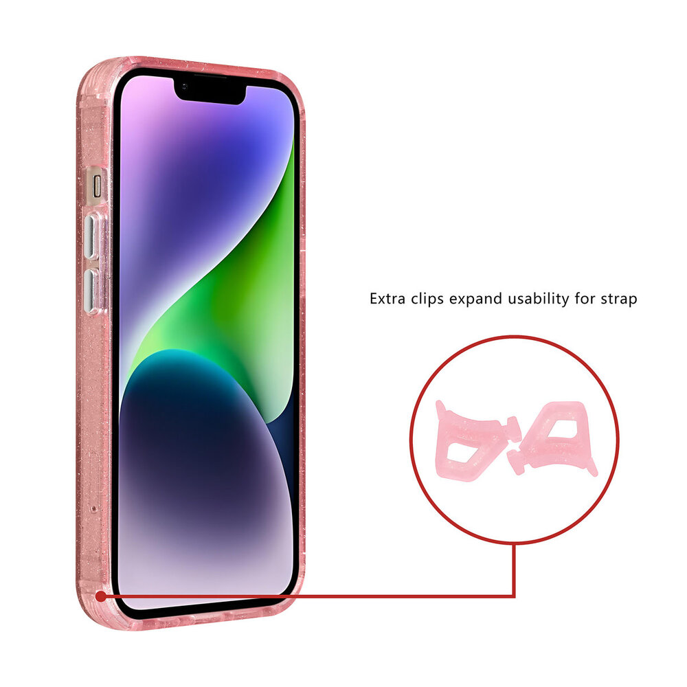 TUNIQ TUNIQ iPhone 14 Back cover coque - Magsafe - Glitter - Hanger - Rose