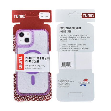 TUNIQ TUNIQ iPhone 14 Back cover case - Magsafe - Glitter - Hanger - Purple