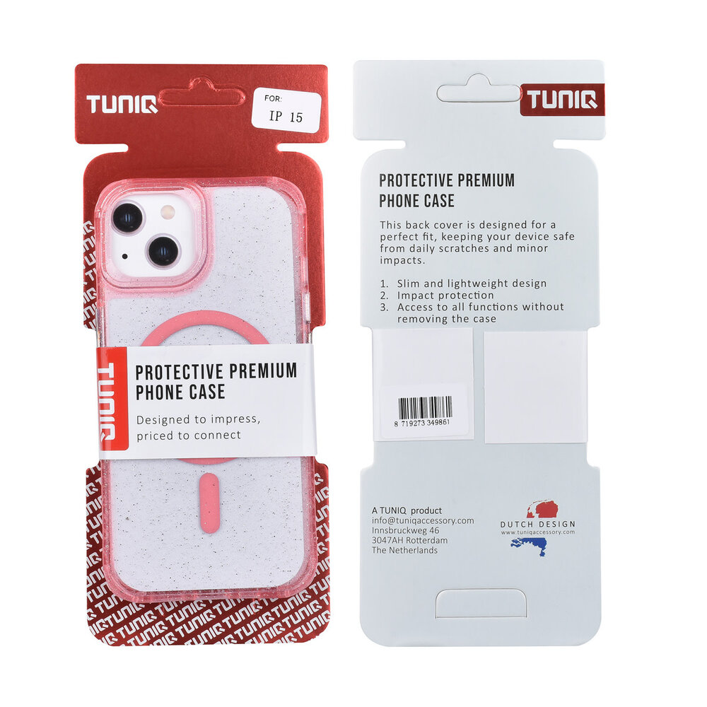 TUNIQ TUNIQ iPhone 15 Back cover case - Magsafe - Glitter - Hanger - Pink