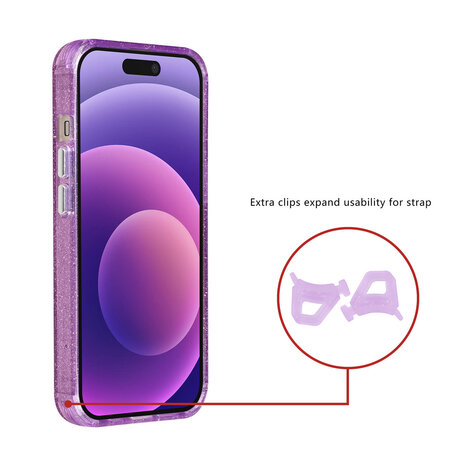 TUNIQ TUNIQ iPhone 15 Backcover hoesje - Magsafe - Glitter - Hanger - Paars