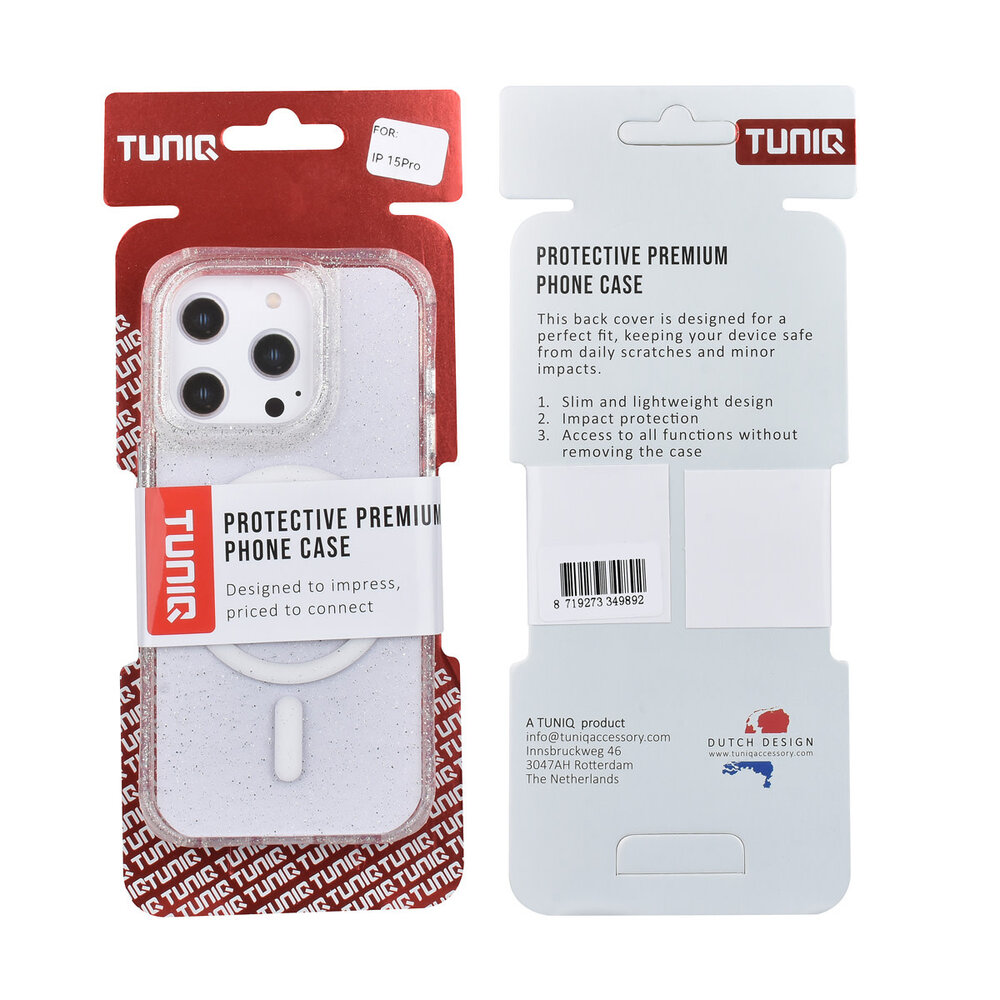 TUNIQ TUNIQ iPhone 15 Pro Backcover hoesje - Magsafe - Glitter - Hanger - Transparant