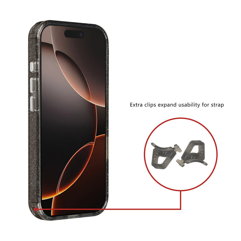 TUNIQ TUNIQ iPhone 15 Pro Back-Cover hul - Magsafe - Glitter - Hanger - Schwarz TUNIQ TUNIQ iPhone 15 Pro Back-Cover hul - Magsafe - Glitter - Hanger - Schwarz