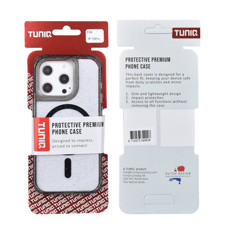 TUNIQ TUNIQ iPhone 15 Pro Backcover hoesje - Magsafe - Glitter - Hanger - Zwart