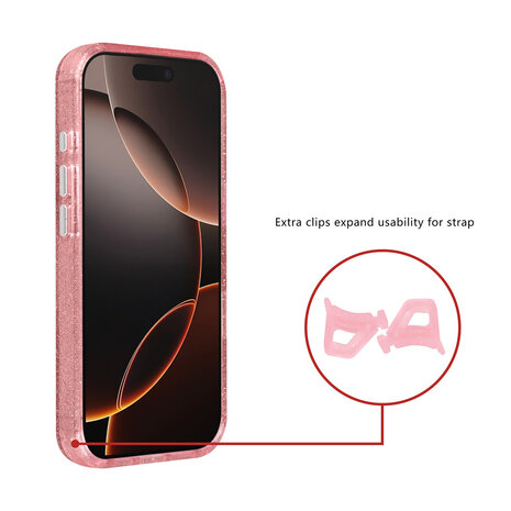 TUNIQ TUNIQ iPhone 15 Pro Back cover coque - Magsafe - Glitter - Hanger - Rose TUNIQ TUNIQ iPhone 15 Pro Back cover coque - Magsafe - Glitter - Hanger - Rose