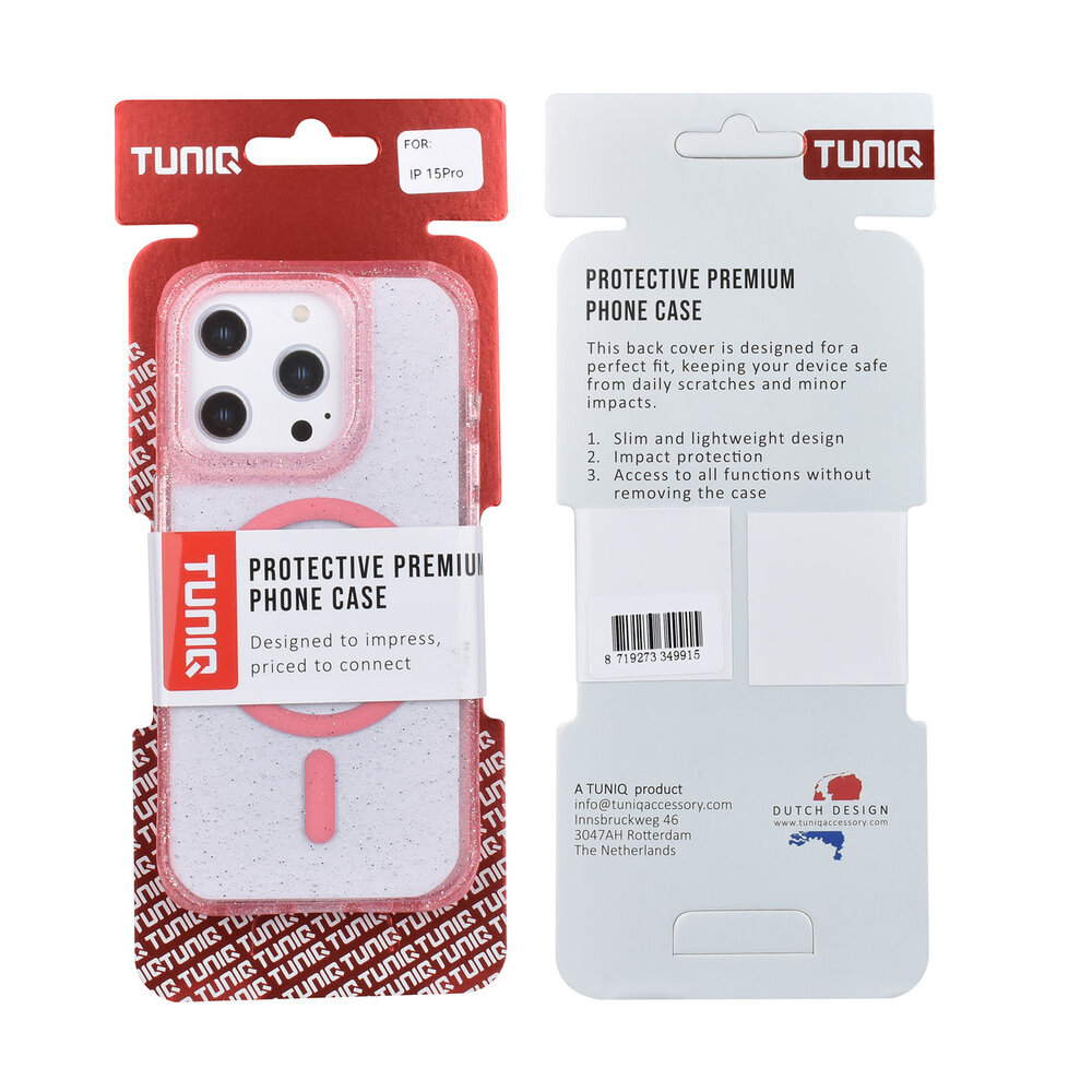 TUNIQ TUNIQ iPhone 15 Pro Backcover hoesje - Magsafe - Glitter - Hanger - Roze