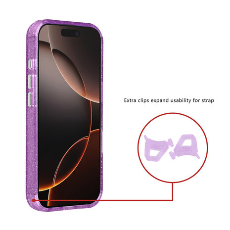 TUNIQ TUNIQ iPhone 15 Pro Back cover coque - Magsafe - Glitter - Hanger - Violet TUNIQ TUNIQ iPhone 15 Pro Back cover coque - Magsafe - Glitter - Hanger - Violet