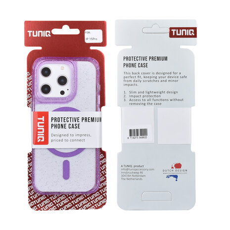 TUNIQ TUNIQ iPhone 15 Pro Back cover case - Magsafe - Glitter - Hanger - Purple TUNIQ TUNIQ iPhone 15 Pro Back cover case - Magsafe - Glitter - Hanger - Purple