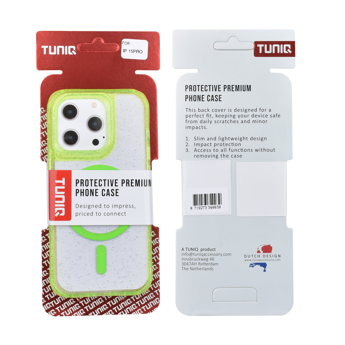 TUNIQ TUNIQ iPhone 15 Pro Backcover hoesje - Magsafe - Glitter - Hanger - Groen, foto 3 van 3