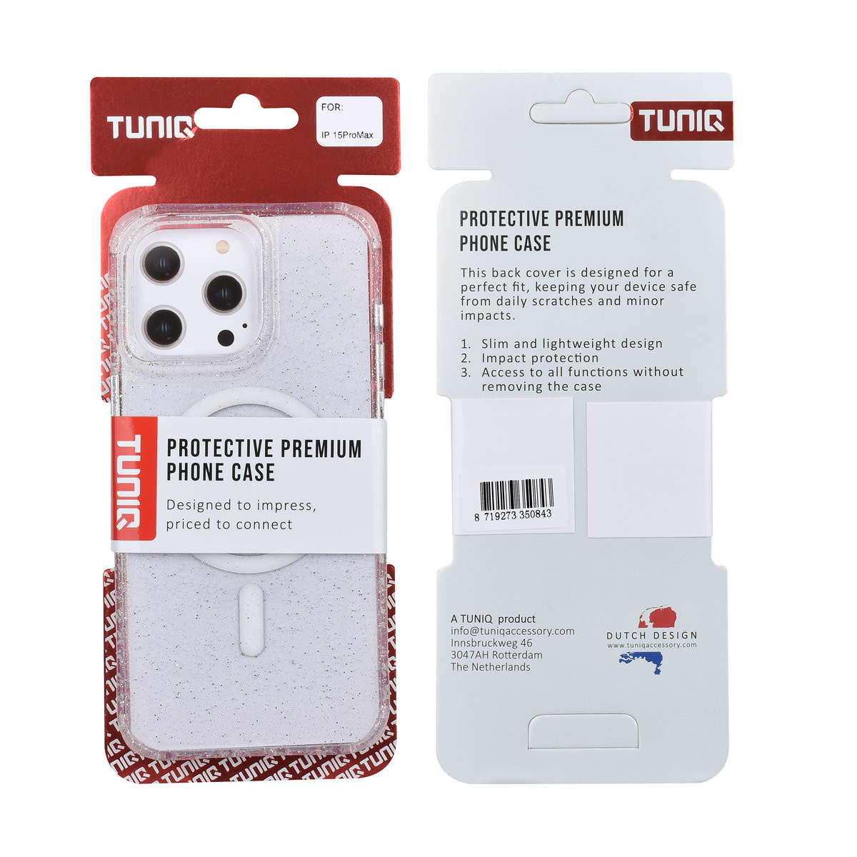 TUNIQ TUNIQ iPhone 15 Pro Max Backcover hoesje - Magsafe - Glitter - Hanger - Transparant, foto 3 van 3