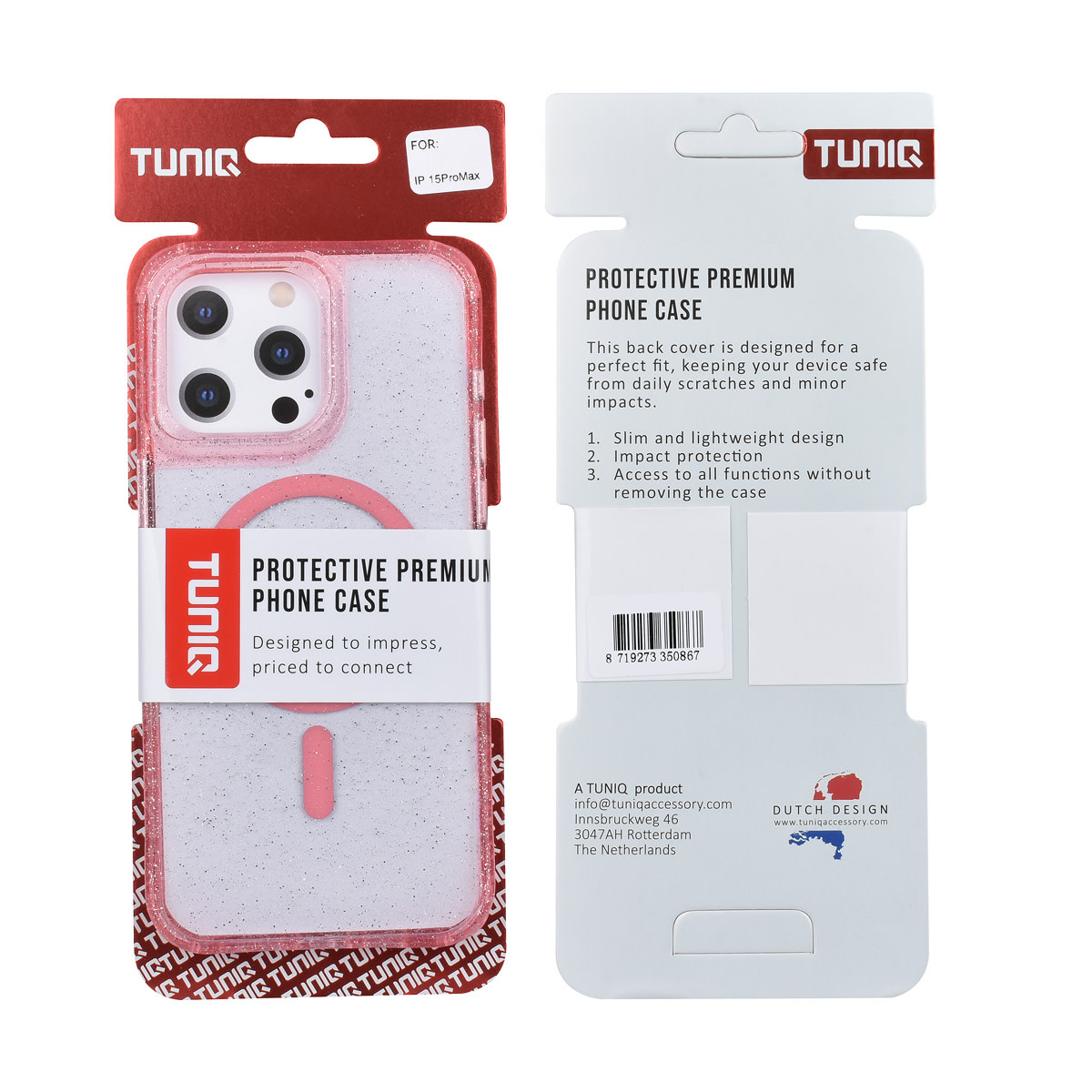 TUNIQ TUNIQ iPhone 15 Pro Max Backcover hoesje - Magsafe - Glitter - Hanger - Roze, foto 3 van 3