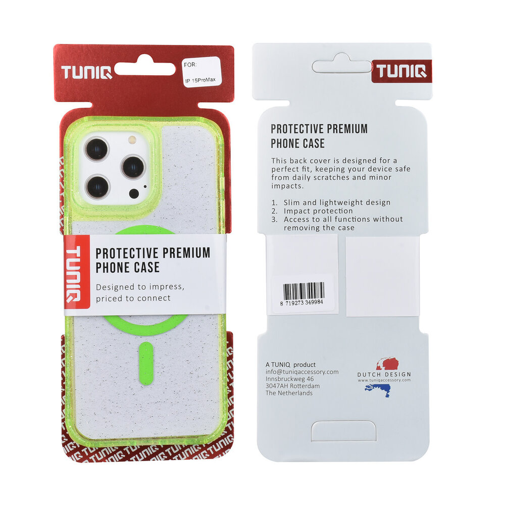 TUNIQ TUNIQ iPhone 15 Pro Max Back-Cover hul - Magsafe - Glitter - Hanger - Grün TUNIQ TUNIQ iPhone 15 Pro Max Back-Cover hul - Magsafe - Glitter - Hanger - Grün