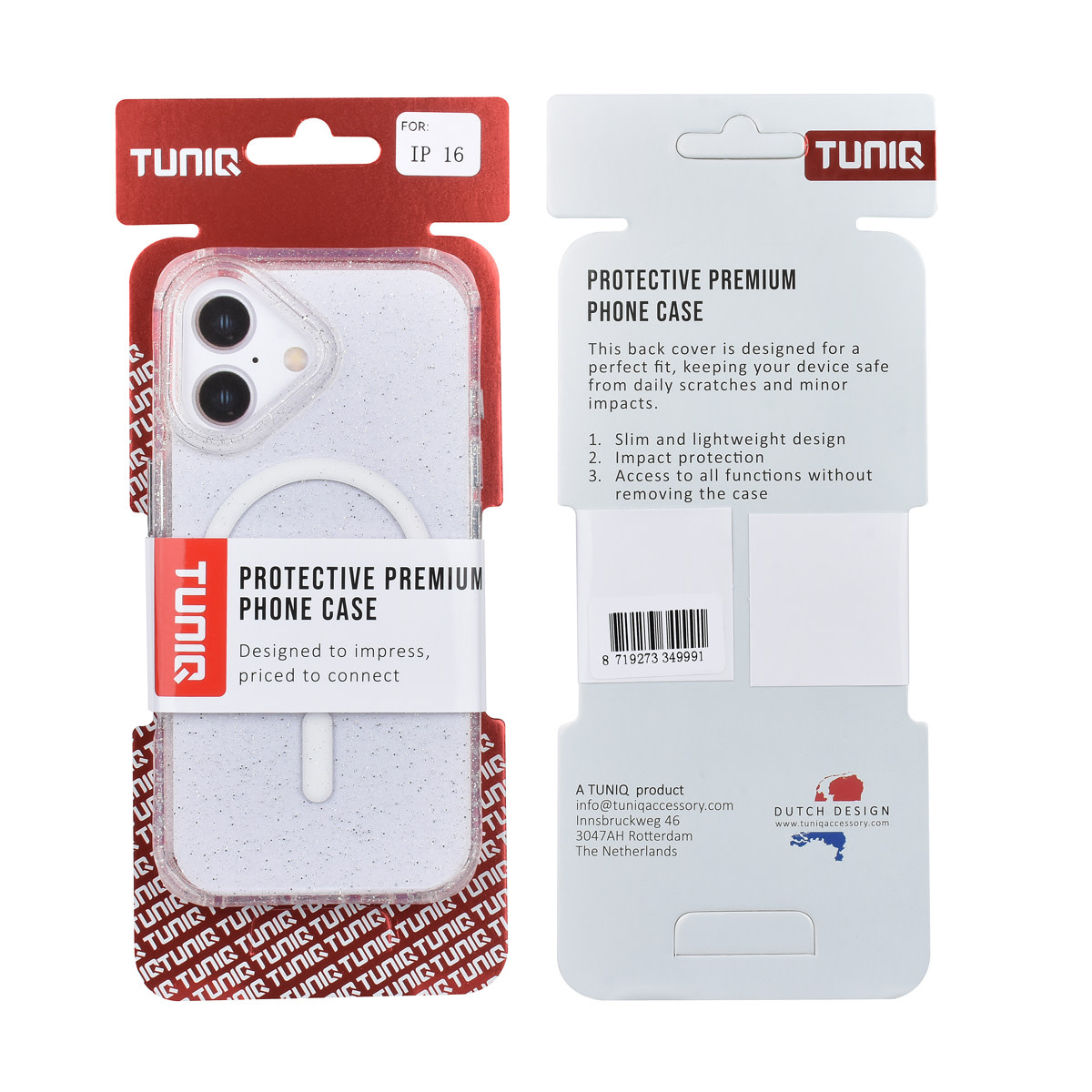 TUNIQ TUNIQ iPhone 16 Backcover hoesje - Magsafe - Glitter - Hanger - Transparant, foto 3 van 3