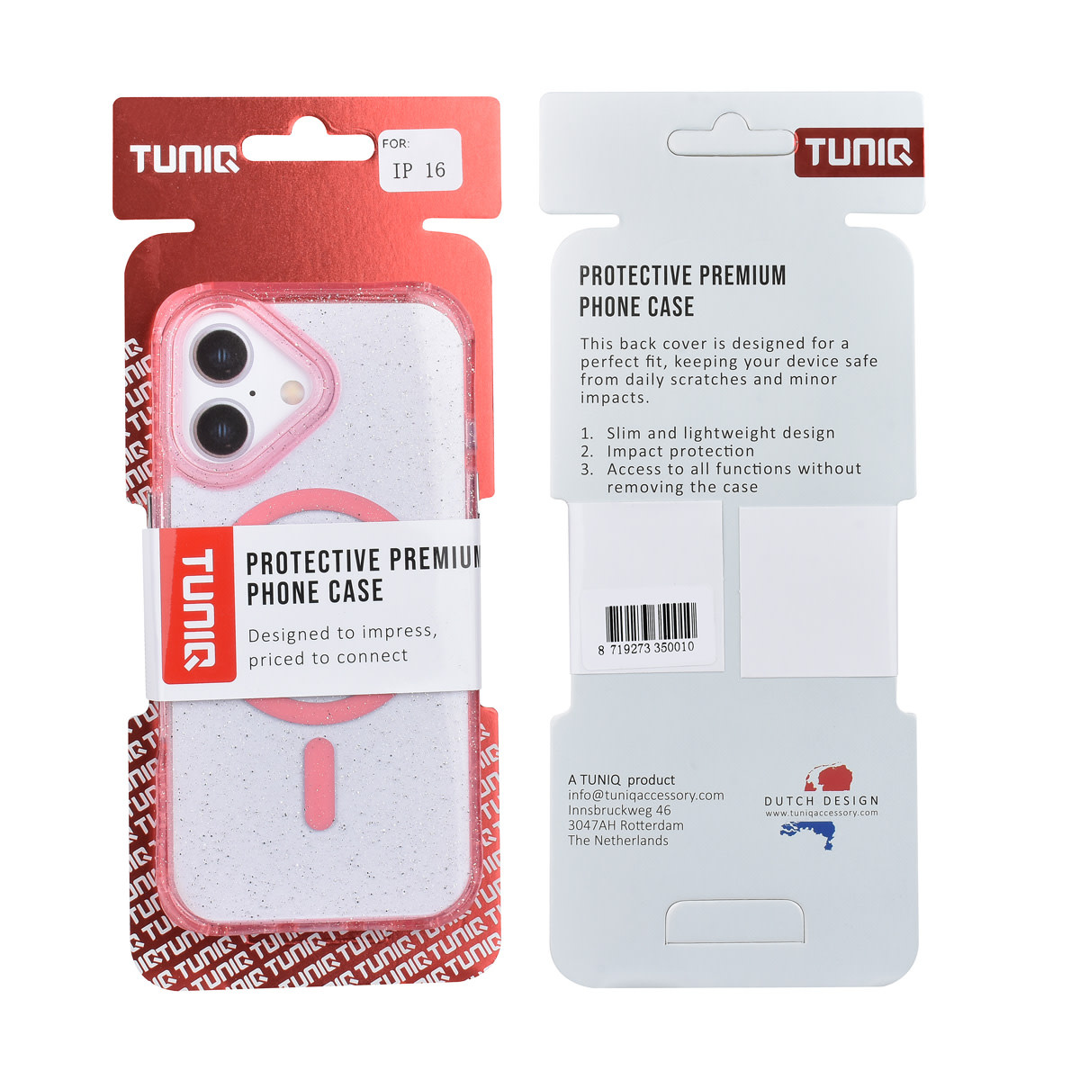 TUNIQ TUNIQ iPhone 16 Backcover hoesje - Magsafe - Glitter - Hanger - Roze, foto 3 van 3