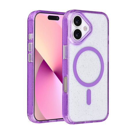 TUNIQ TUNIQ iPhone 16 Back cover case - Magsafe - Glitter - Hanger - Purple TUNIQ TUNIQ iPhone 16 Back cover case - Magsafe - Glitter - Hanger - Purple