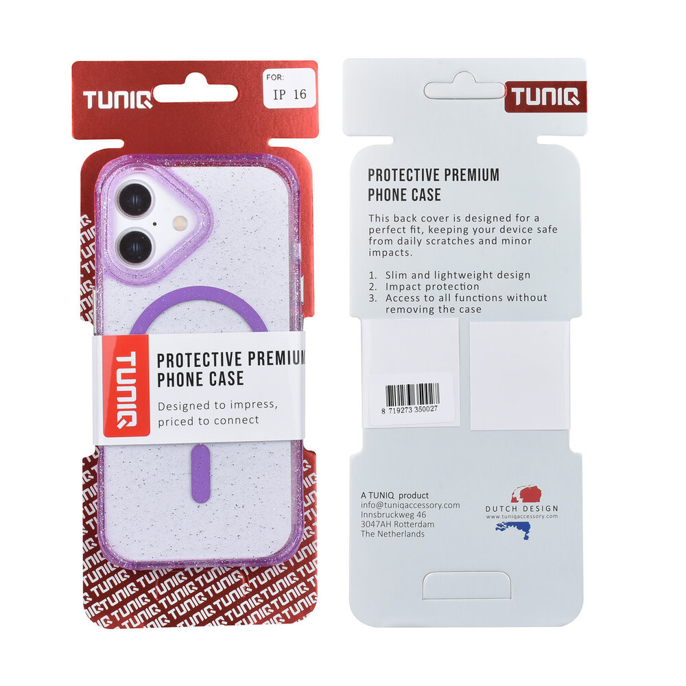 TUNIQ TUNIQ iPhone 16 Backcover hoesje - Magsafe - Glitter - Hanger - Paars TUNIQ TUNIQ iPhone 16 Backcover hoesje - Magsafe - Glitter - Hanger - Paars
