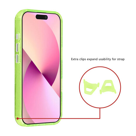 TUNIQ TUNIQ iPhone 16 Back cover coque - Magsafe - Glitter - Hanger - Vert