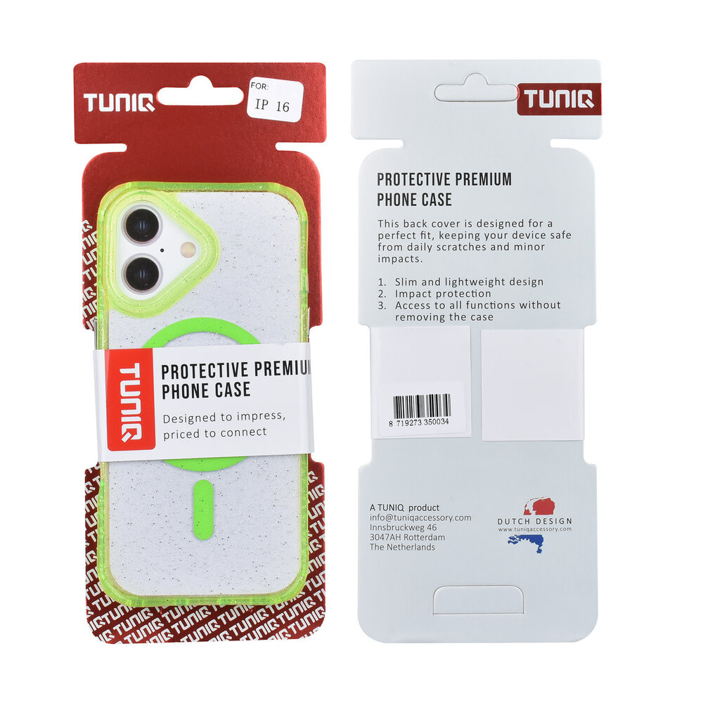 TUNIQ TUNIQ iPhone 16 Back cover coque - Magsafe - Glitter - Hanger - Vert