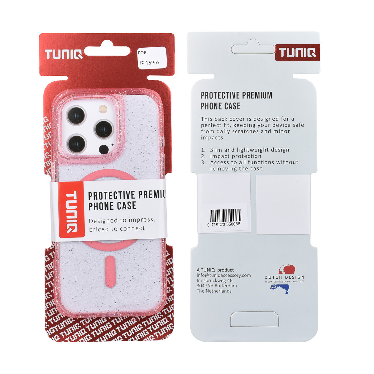 TUNIQ TUNIQ iPhone 16 Pro Backcover hoesje - Magsafe - Glitter - Hanger - Roze, foto 3 van 3