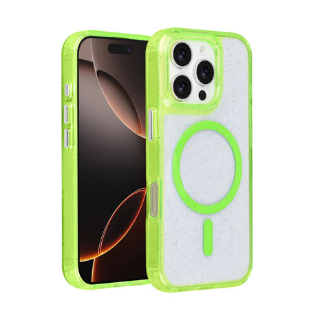 TUNIQ TUNIQ iPhone 16 Pro Backcover hoesje - Magsafe - Glitter - Hanger - Groen TUNIQ TUNIQ iPhone 16 Pro Backcover hoesje - Magsafe - Glitter - Hanger - Groen