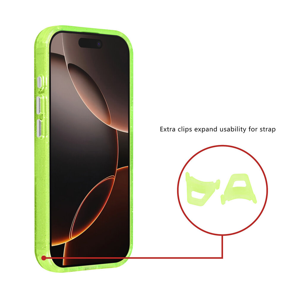 TUNIQ TUNIQ iPhone 16 Pro Backcover hoesje - Magsafe - Glitter - Hanger - Groen TUNIQ TUNIQ iPhone 16 Pro Backcover hoesje - Magsafe - Glitter - Hanger - Groen