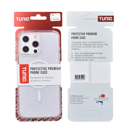 TUNIQ TUNIQ iPhone 16 Pro Max Back cover coque - Magsafe - Glitter - Hanger - Transparent TUNIQ TUNIQ iPhone 16 Pro Max Back cover coque - Magsafe - Glitter - Hanger - Transparent
