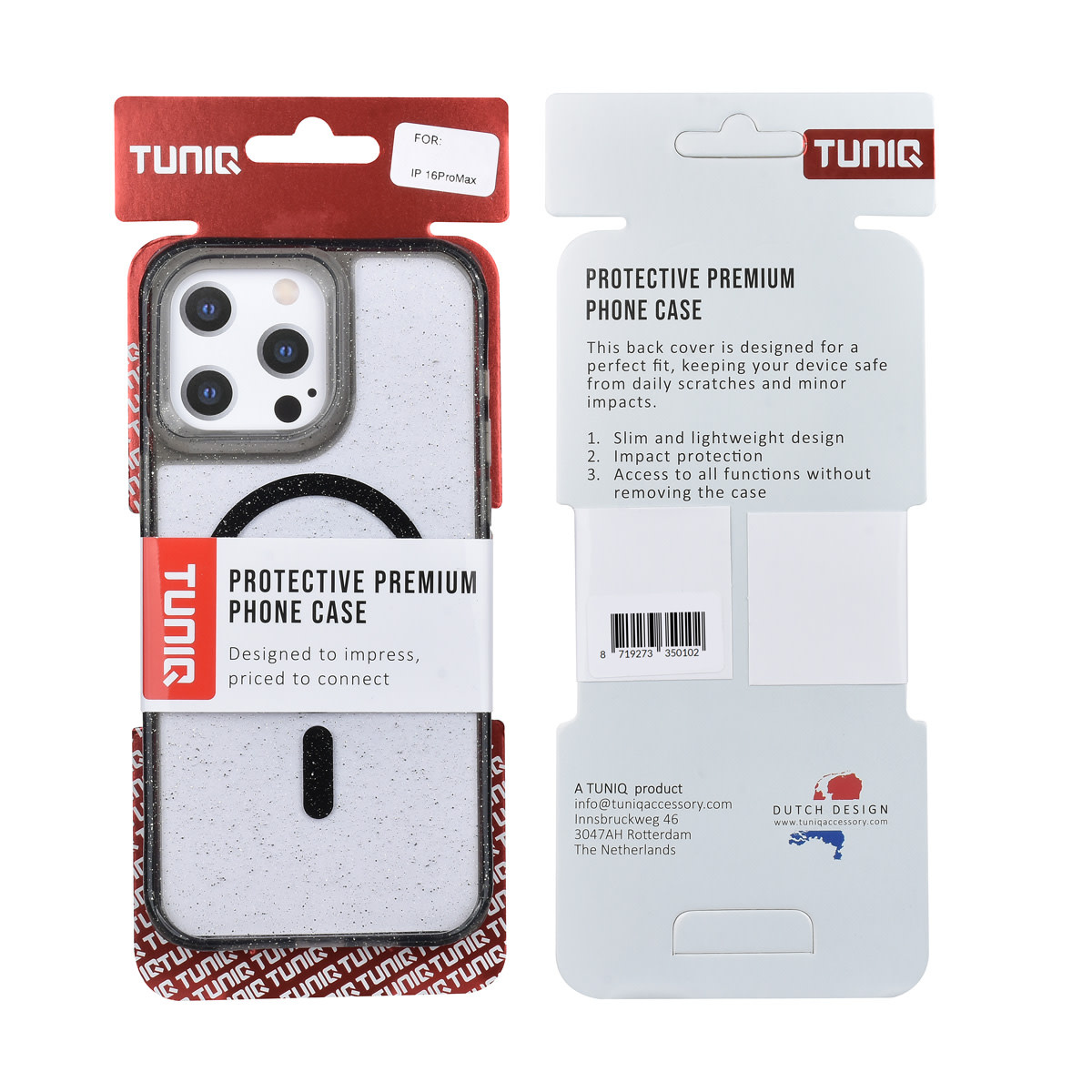 TUNIQ TUNIQ iPhone 16 Pro Max Backcover hoesje - Magsafe - Glitter - Hanger - Zwart, foto 3 van 3
