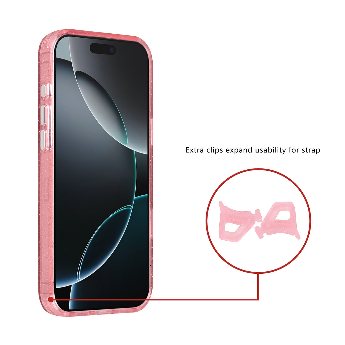 TUNIQ TUNIQ iPhone 16 Pro Max Backcover hoesje - Magsafe - Glitter - Hanger - Roze, foto 2 van 3