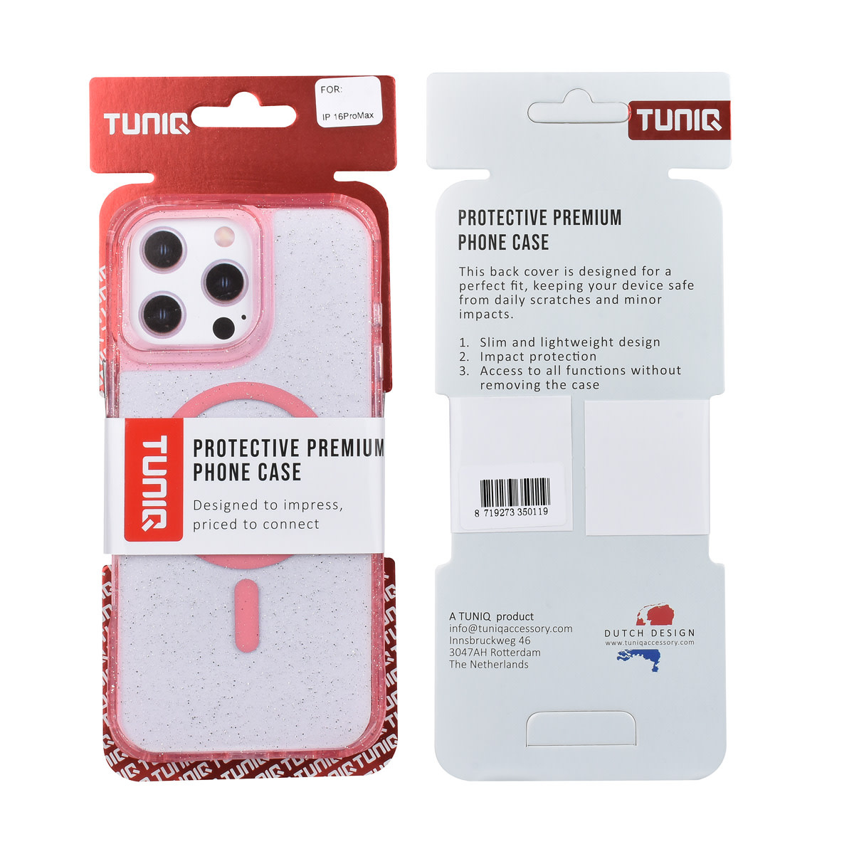TUNIQ TUNIQ iPhone 16 Pro Max Backcover hoesje - Magsafe - Glitter - Hanger - Roze, foto 3 van 3