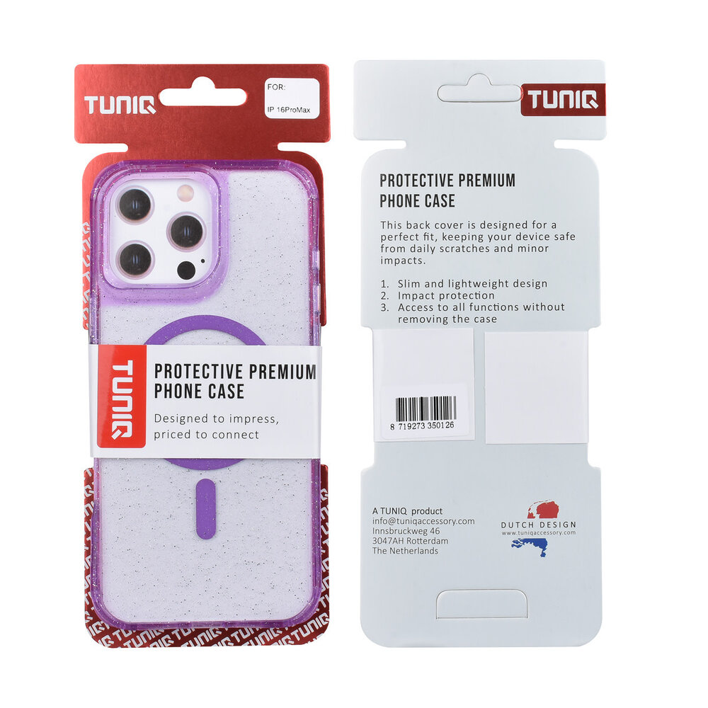 TUNIQ TUNIQ iPhone 16 Pro Max Back cover case - Magsafe - Glitter - Hanger - Purple