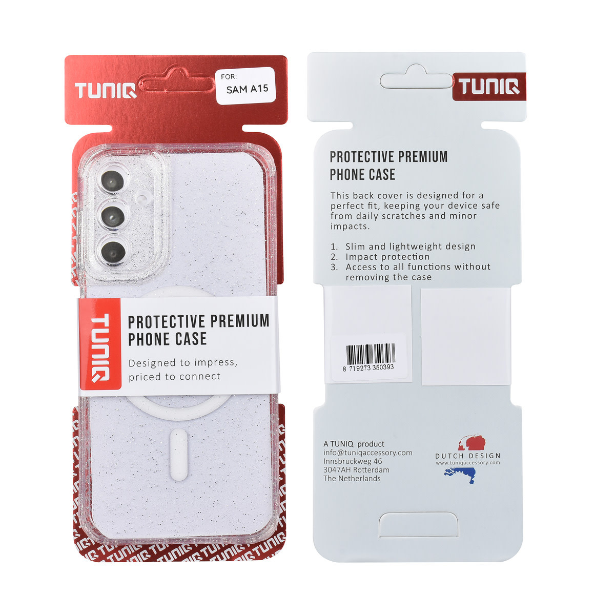 TUNIQ TUNIQ Galaxy A15 5G Backcover hoesje - Magsafe - Glitter - Hanger - Transparant, foto 3 van 3