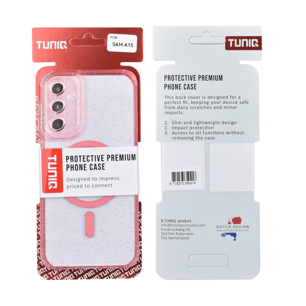 TUNIQ TUNIQ Galaxy A15 5G Backcover hoesje - Magsafe - Glitter - Hanger - Roze TUNIQ TUNIQ Galaxy A15 5G Backcover hoesje - Magsafe - Glitter - Hanger - Roze