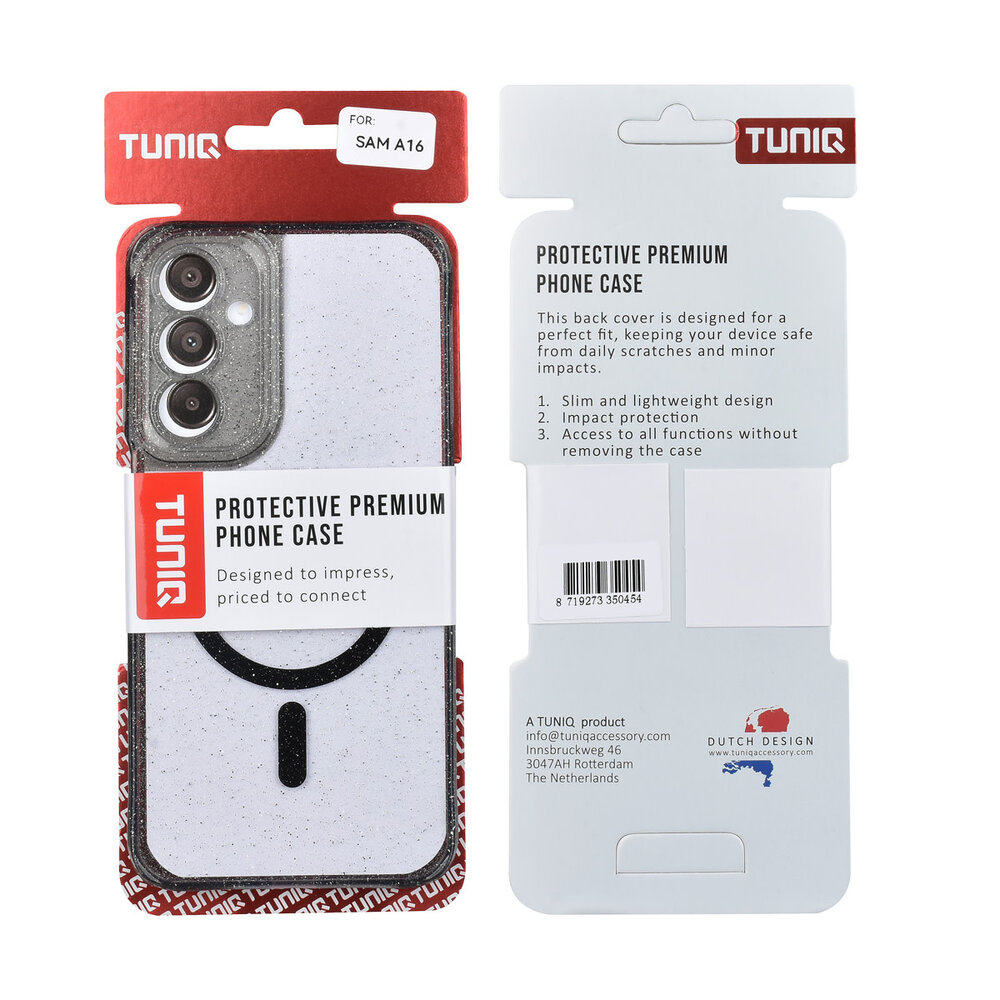 TUNIQ TUNIQ Galaxy A16 5G Backcover hoesje - Magsafe - Glitter - Hanger - Zwart TUNIQ TUNIQ Galaxy A16 5G Backcover hoesje - Magsafe - Glitter - Hanger - Zwart
