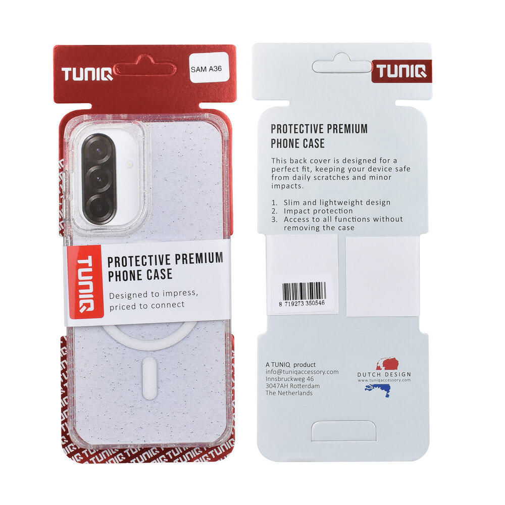 TUNIQ TUNIQ Galaxy A36 Back-Cover hul - Magsafe - Glitter - Hanger - Transparent TUNIQ TUNIQ Galaxy A36 Back-Cover hul - Magsafe - Glitter - Hanger - Transparent